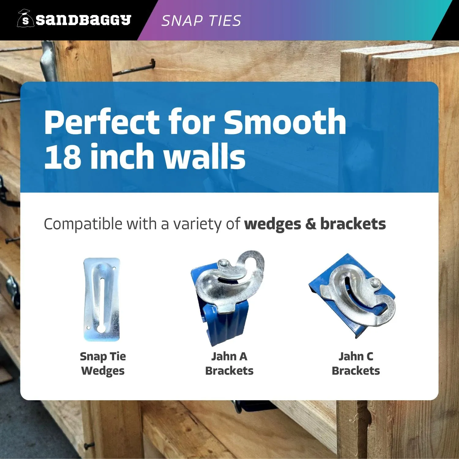 18" x 4 ¾" Standard Snap Ties For Concrete Forms (Short End) - 1" Plastic Cones