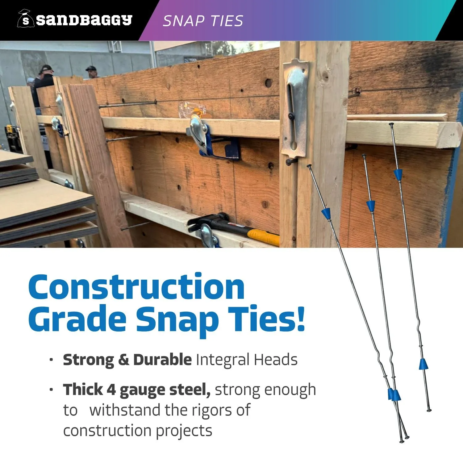 18" x 4 ¾" Standard Snap Ties For Concrete Forms (Short End) - 1" Plastic Cones