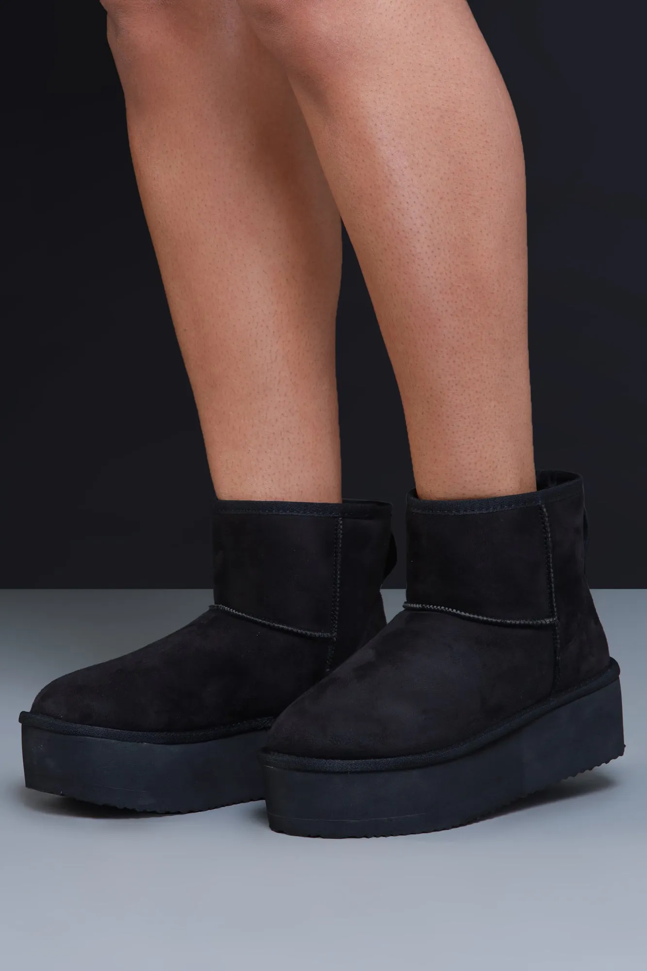 Away We Go Platform Suede Booties - Black