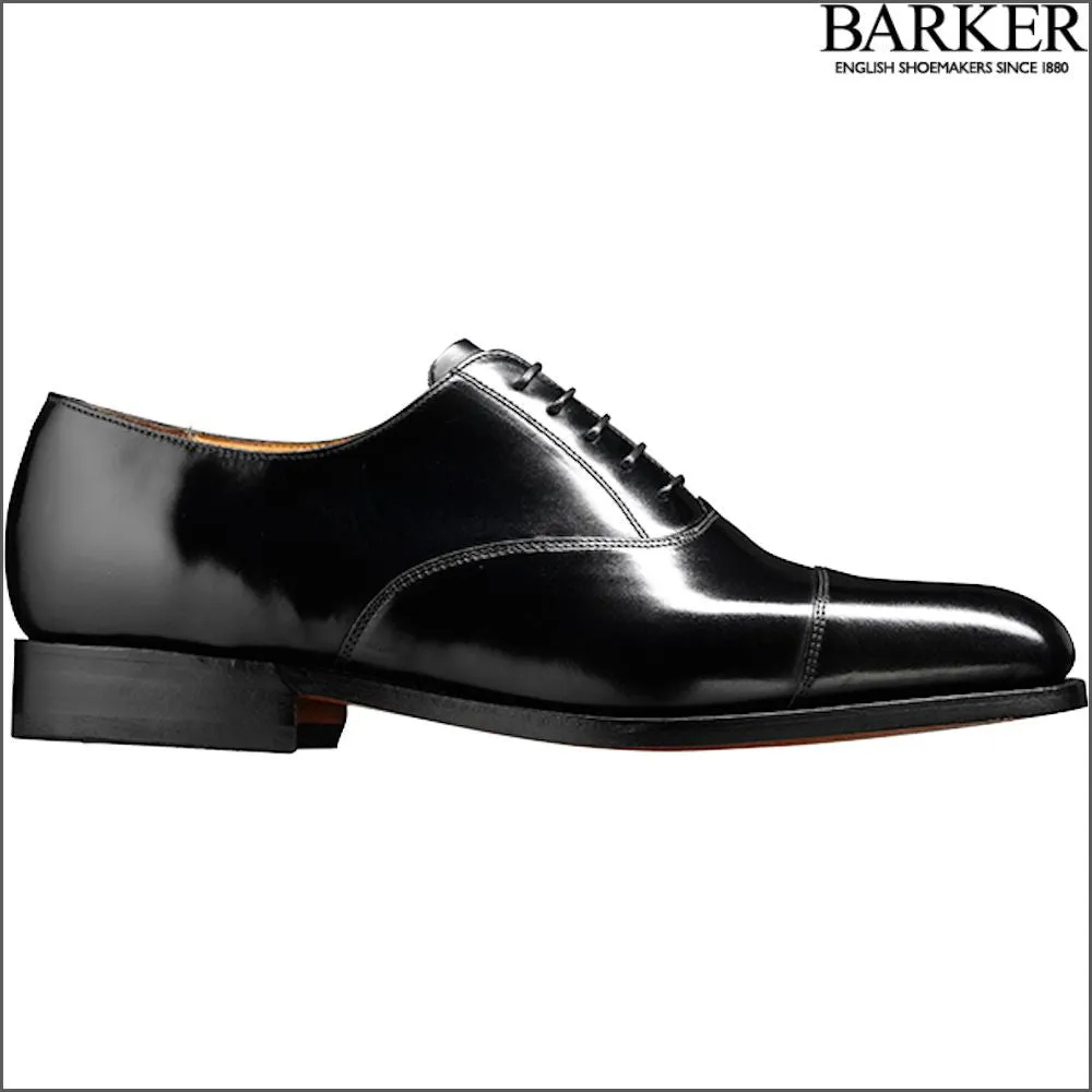 Barker Arnold Black Hi-Shine Oxford Toe Cap@