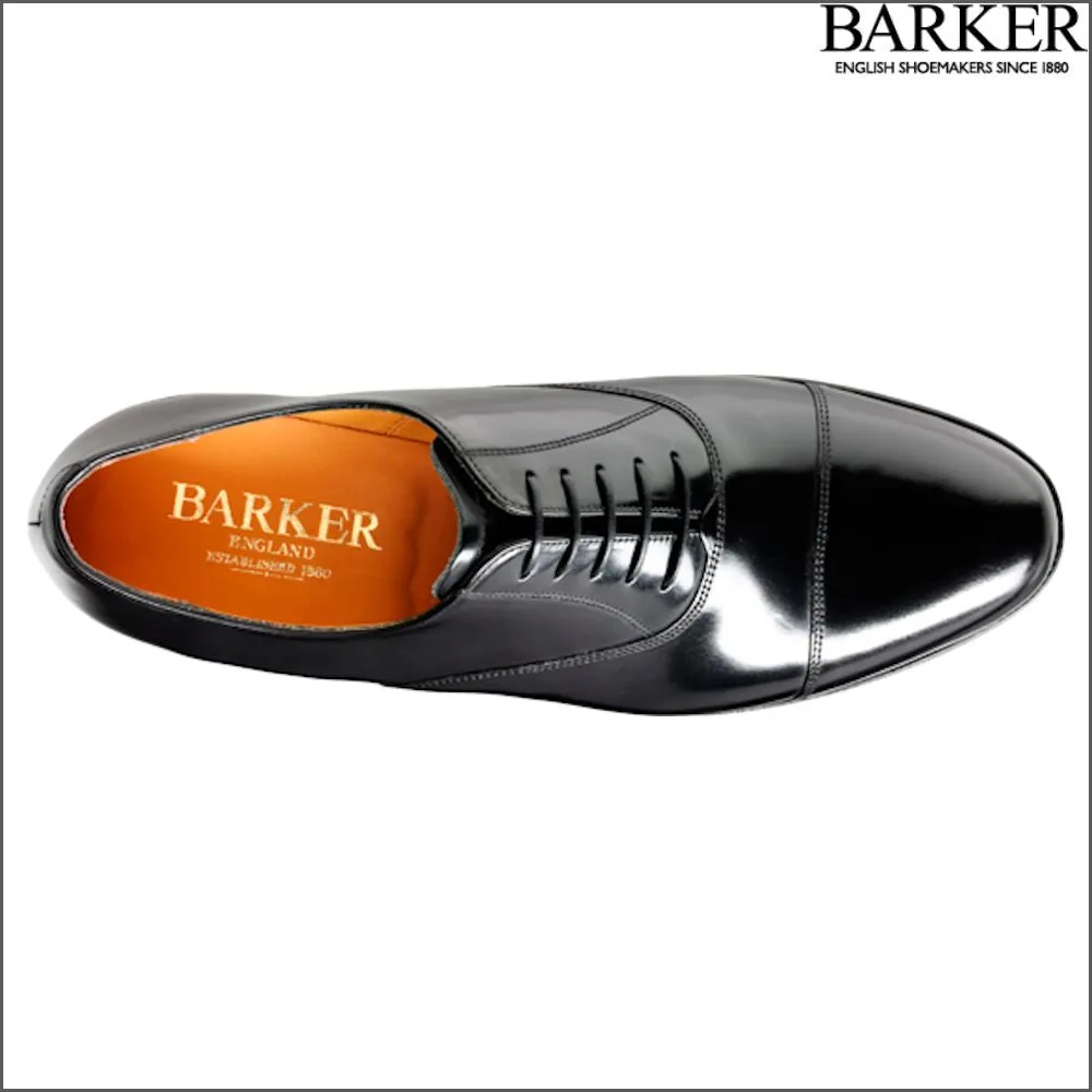 Barker Arnold Black Hi-Shine Oxford Toe Cap@