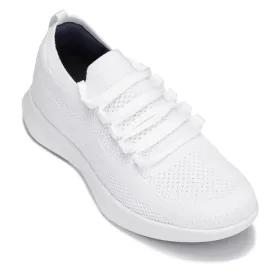 CALTO - QA061 - 2.4 Inches Taller (White/White Sole) - Lightweight Knitted Sneakers