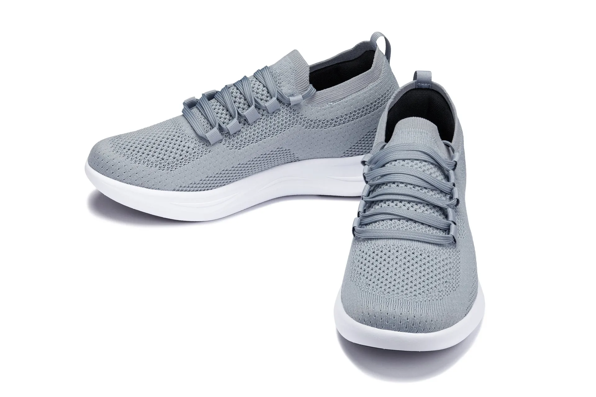 CALTO - QA065 - 2.4 Inches Taller (Grey/White Sole) - Lightweight Knitted Sneakers