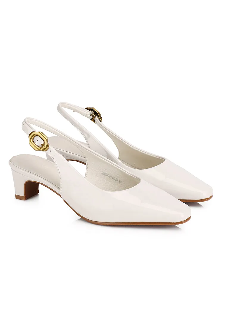 Carmen Square Toe Pumps Heels (Beige)