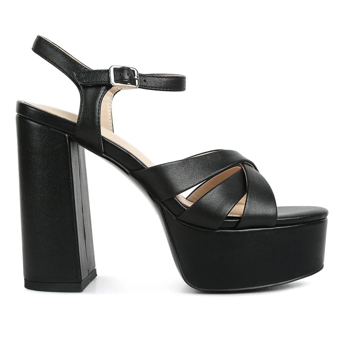 Crisscross Straps Slim Block Heel Sandals