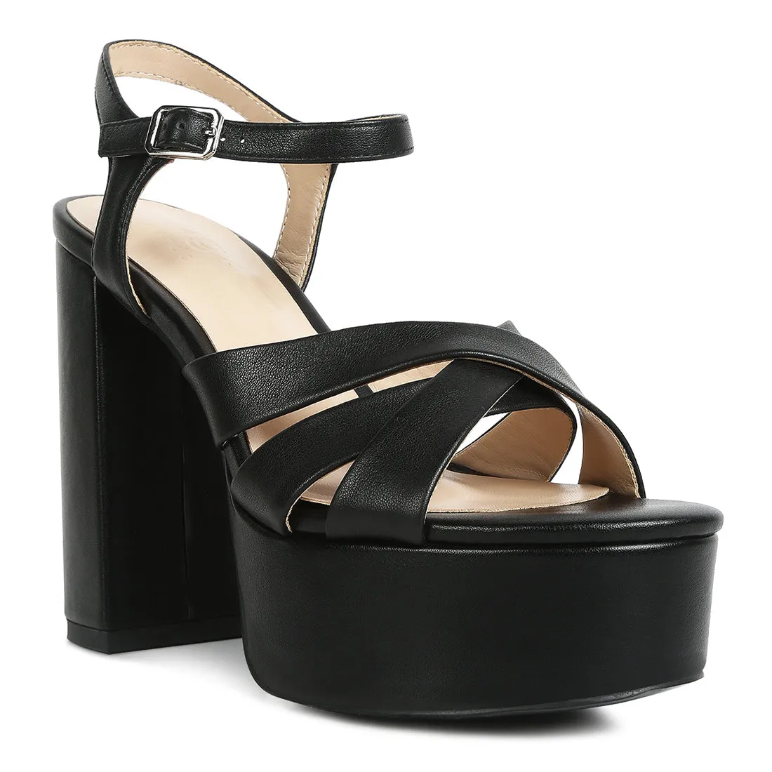 Crisscross Straps Slim Block Heel Sandals