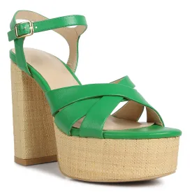 Crisscross Straps Slim Block Heel Sandals