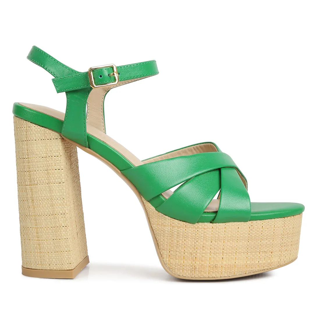 Crisscross Straps Slim Block Heel Sandals