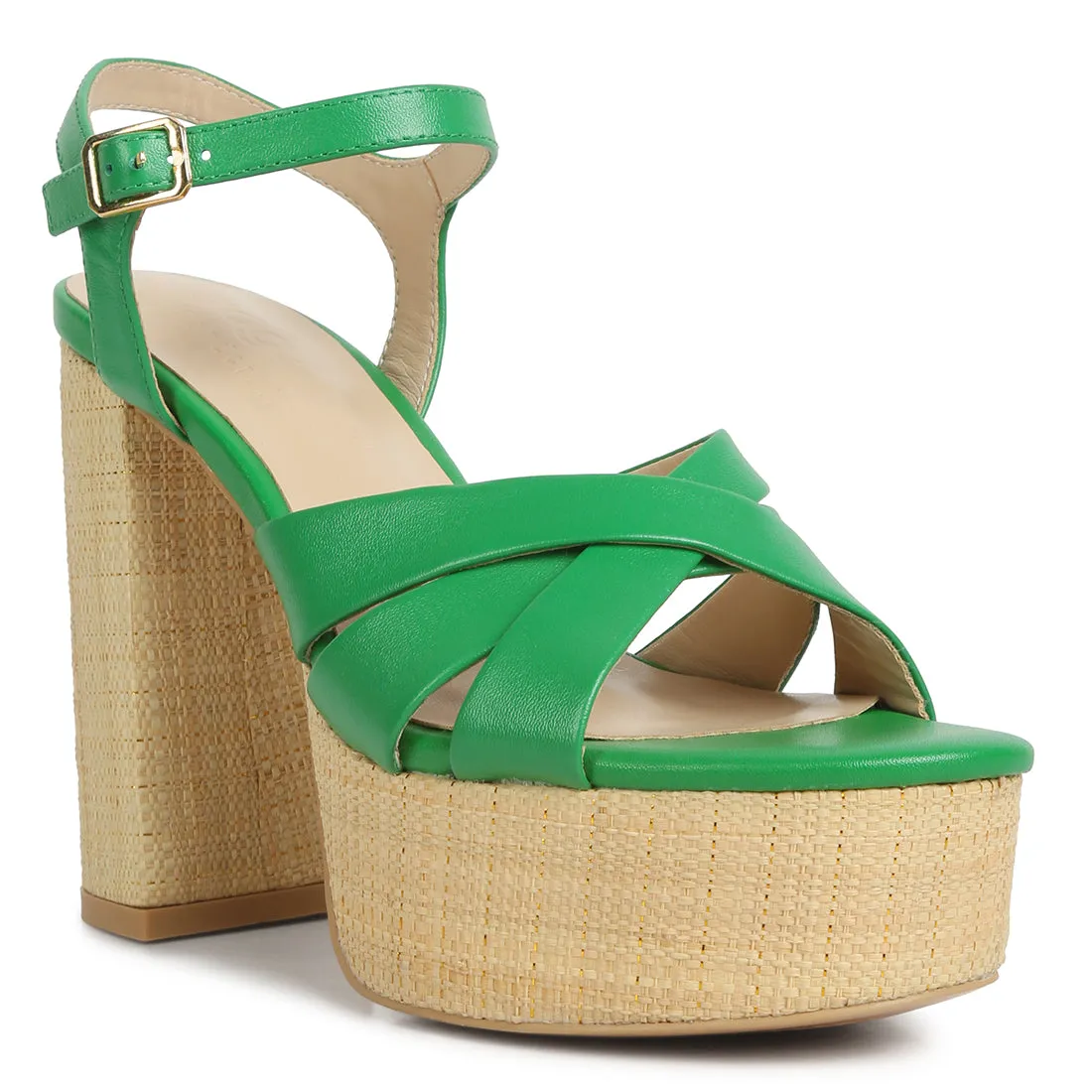 Crisscross Straps Slim Block Heel Sandals