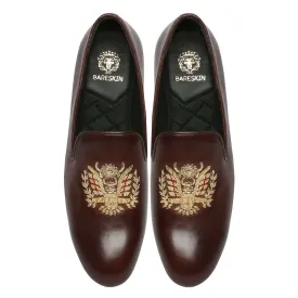 Crown Eagle Zardosi Dark Brown Leather Slip-On By Brune & Bareskin