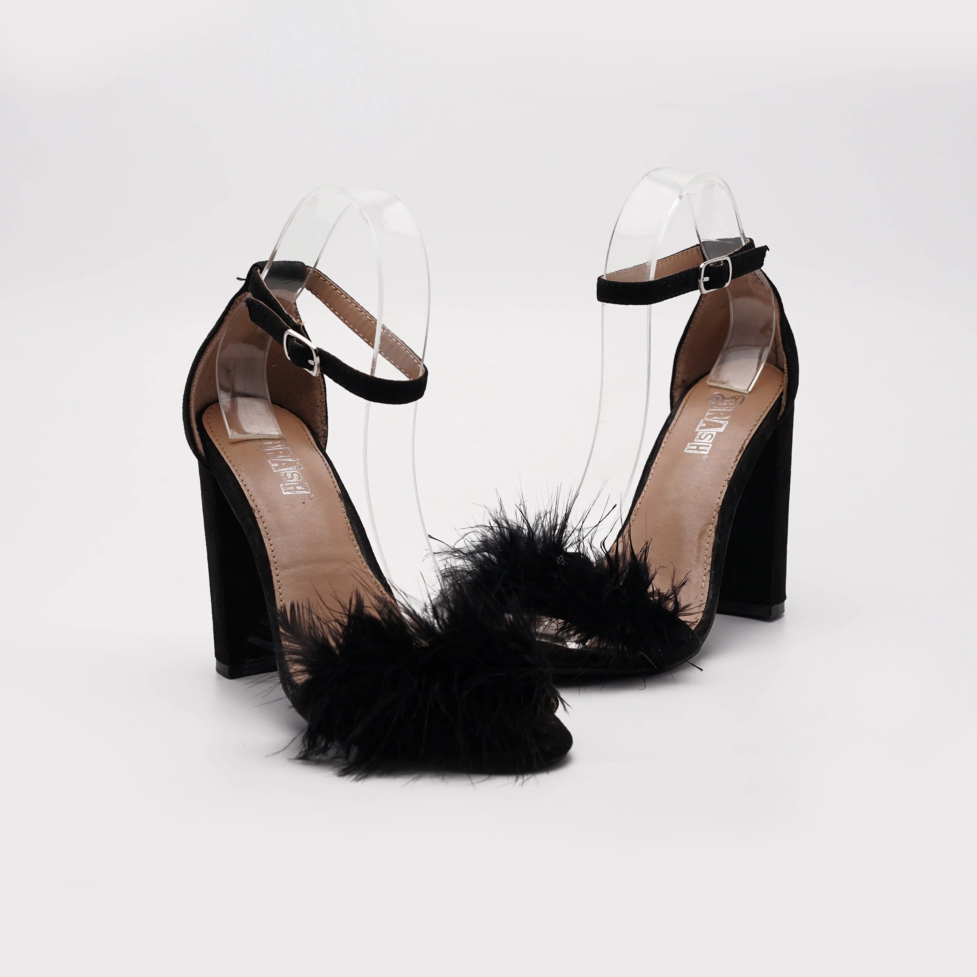 European Pom Pom Ankle Strap Block Heel