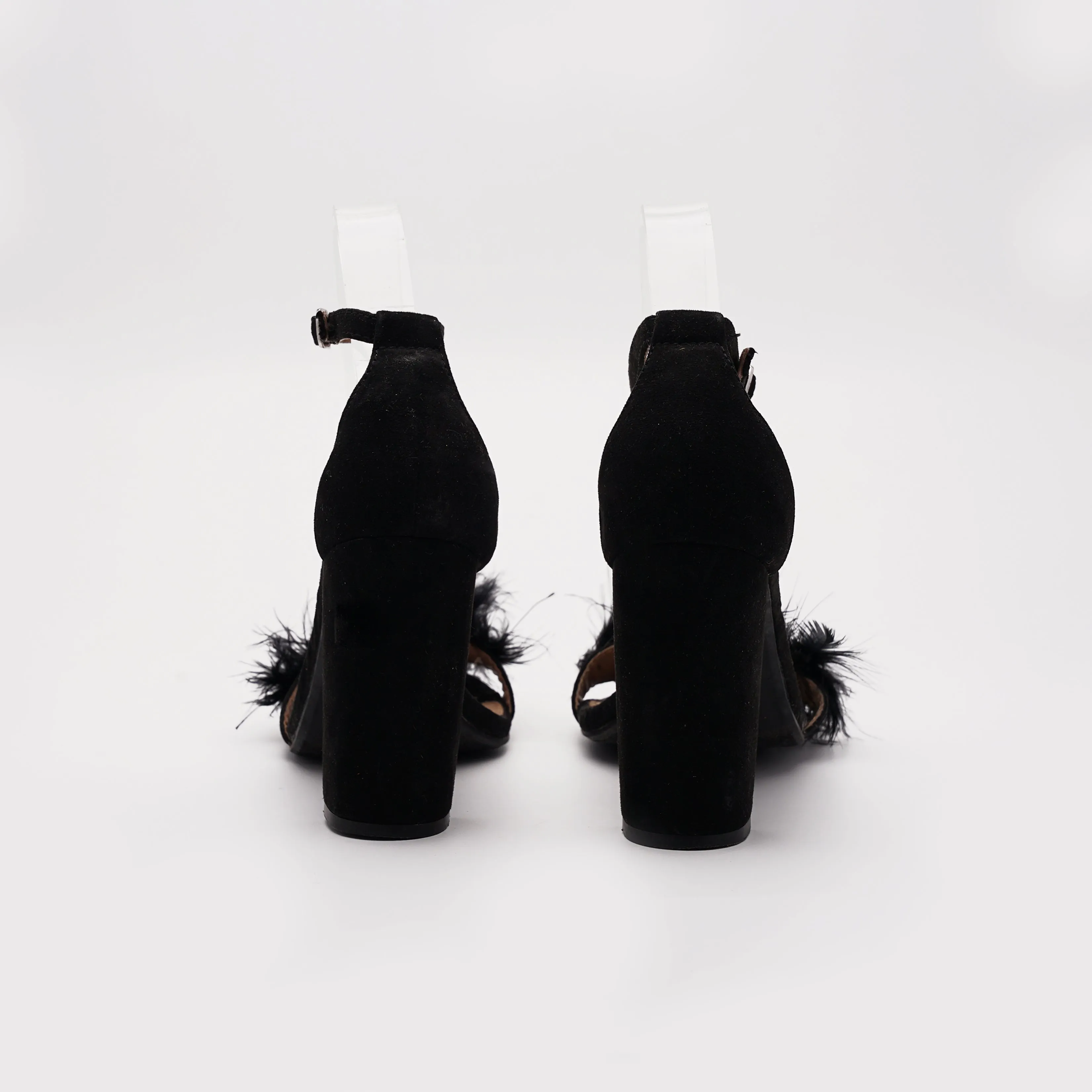 European Pom Pom Ankle Strap Block Heel