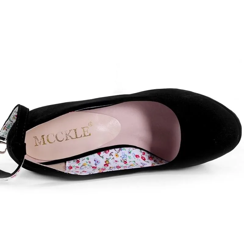 Female Flock Platform Buckle Ankle Strap Bowtie Shoes