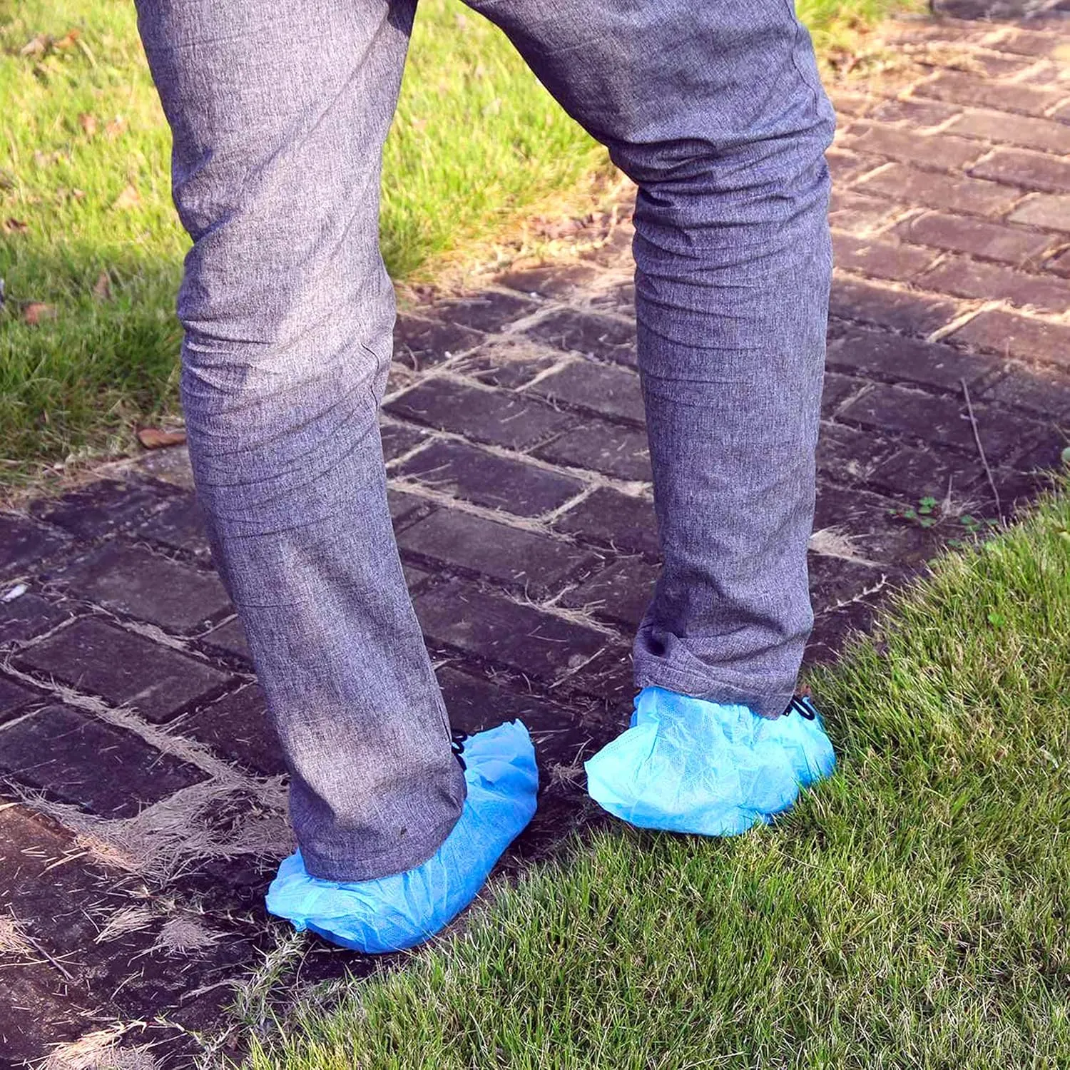G & F Products Disposable Shoe Covers, Slip-Resistant Booties, Heavy-Duty, Waterproof, Elastic Band, Non-Slip Silicone Sole, Reusable, Protects Floors, Blue, 11 Us Men & 13 Us Women, 200 Pieces
