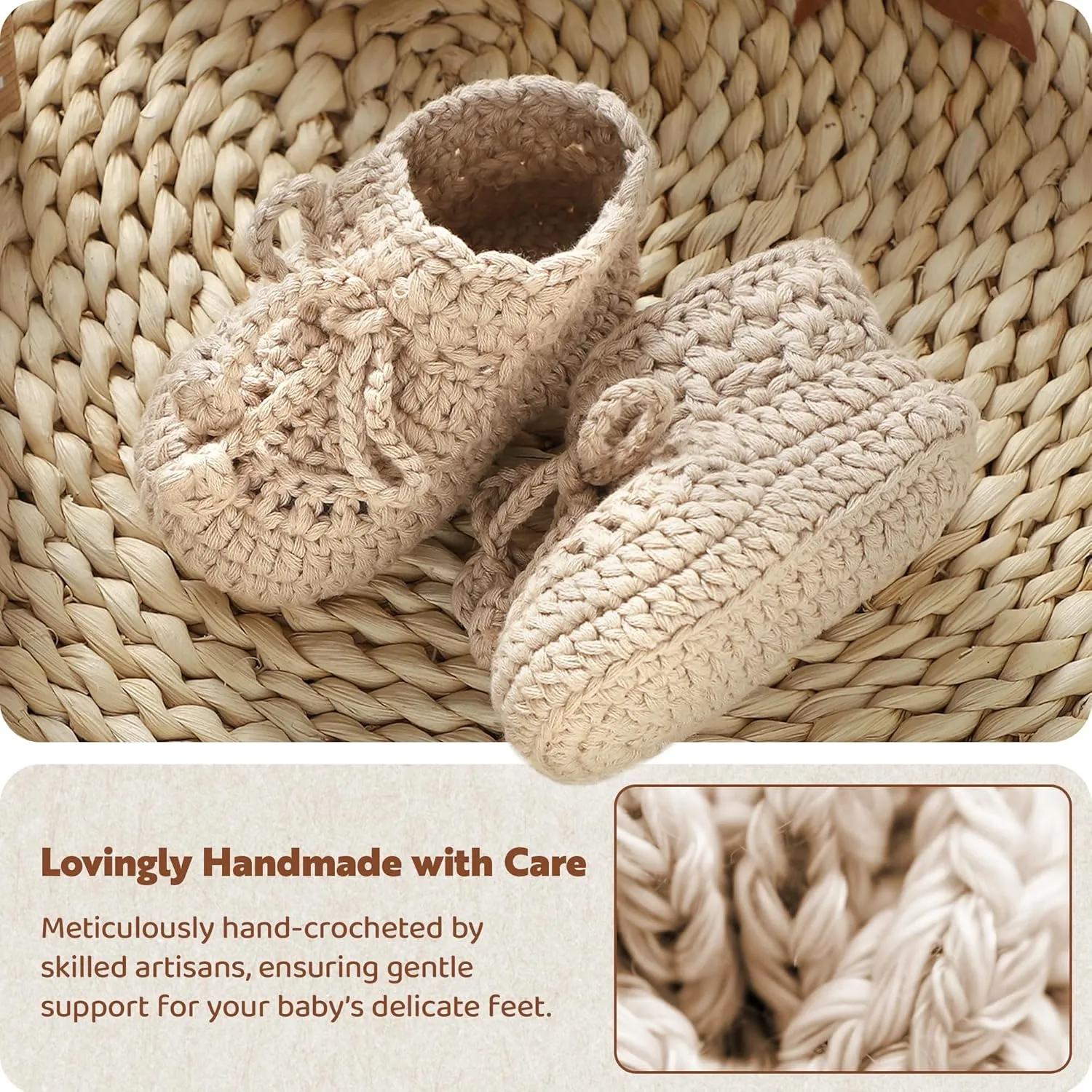 Hadetoto Baby Booties Hand Crochet Knit Cotton Bootie Soft Cozy Warm Socks Shoes Newborn First Walkers for Infant Boy Girl