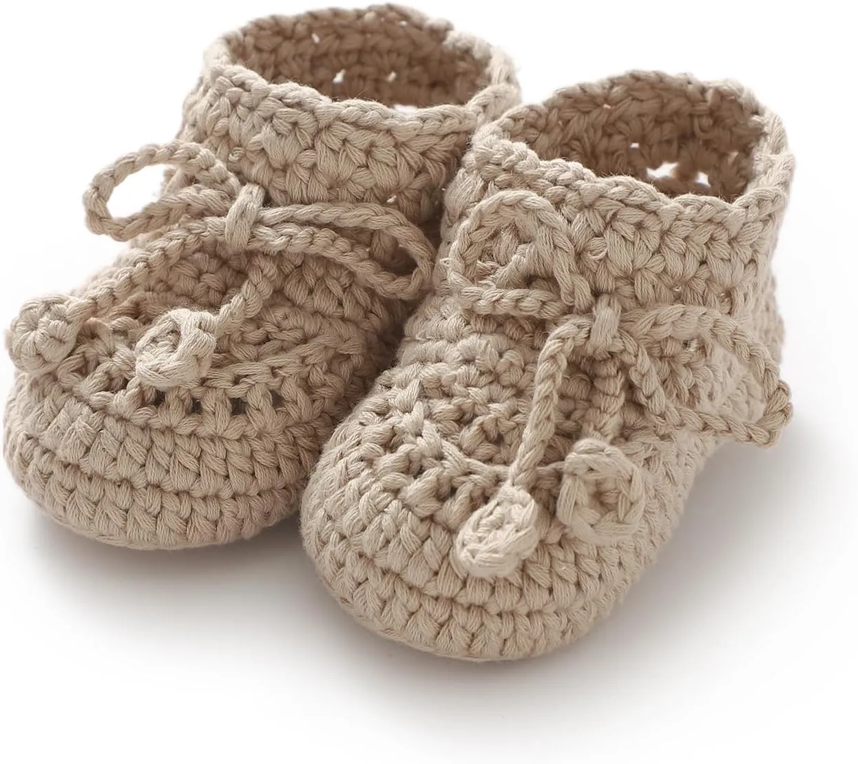Hadetoto Baby Booties Hand Crochet Knit Cotton Bootie Soft Cozy Warm Socks Shoes Newborn First Walkers for Infant Boy Girl