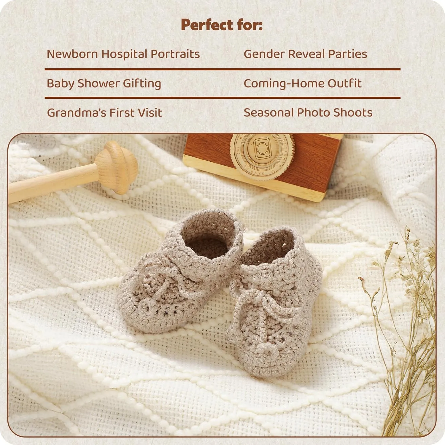 Hadetoto Baby Booties Hand Crochet Knit Cotton Bootie Soft Cozy Warm Socks Shoes Newborn First Walkers for Infant Boy Girl