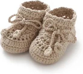 Hadetoto Baby Booties Hand Crochet Knit Cotton Bootie Soft Cozy Warm Socks Shoes Newborn First Walkers for Infant Boy Girl