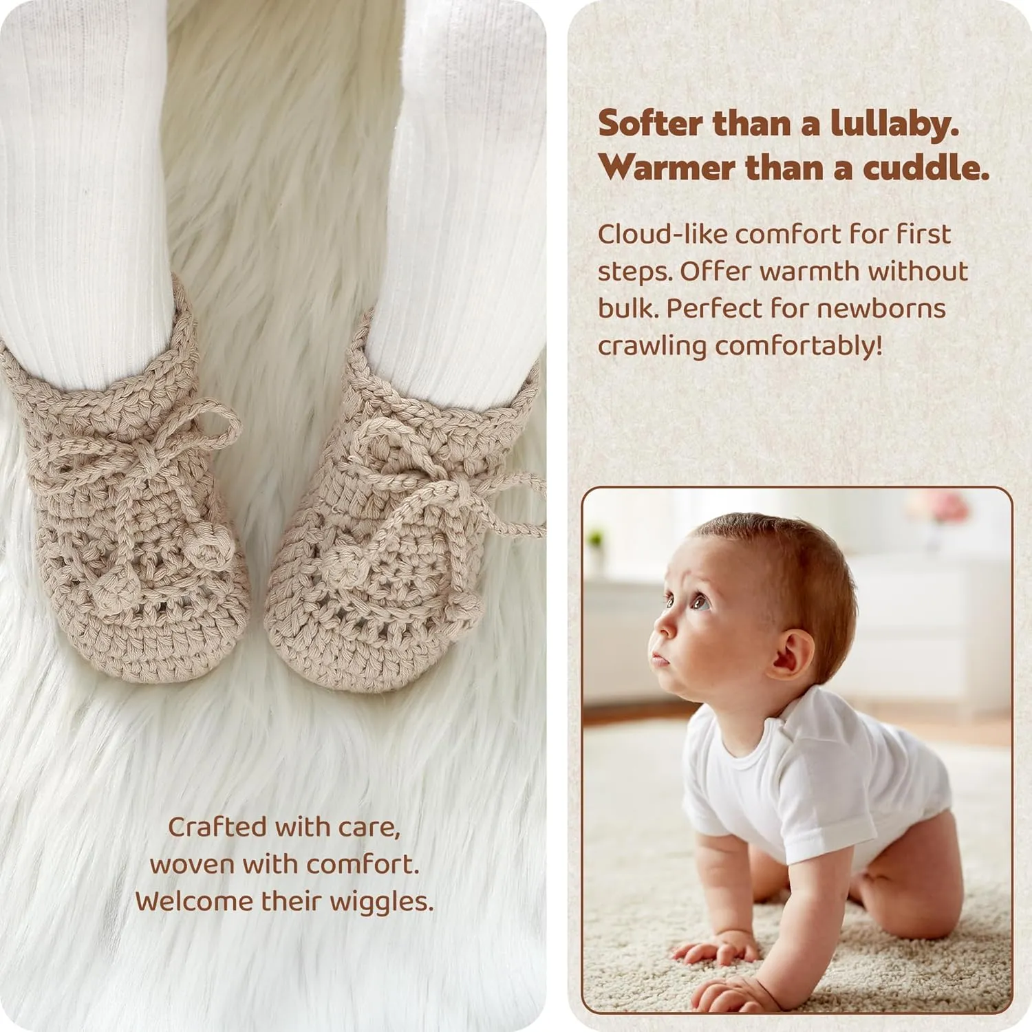 Hadetoto Baby Booties Hand Crochet Knit Cotton Bootie Soft Cozy Warm Socks Shoes Newborn First Walkers for Infant Boy Girl