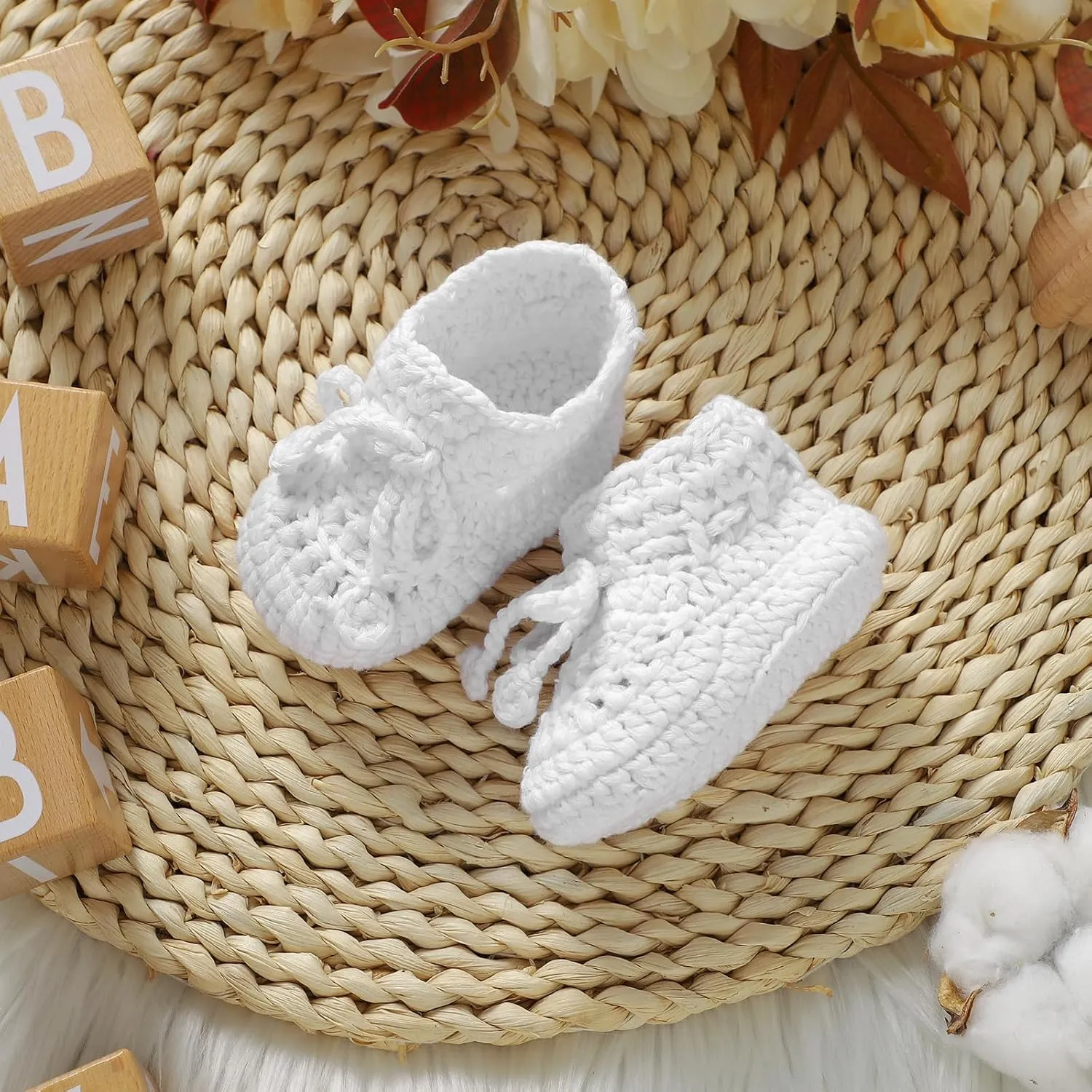 Hadetoto Baby Booties Hand Crochet Knit Cotton Bootie Soft Cozy Warm Socks Shoes Newborn First Walkers for Infant Boy Girl