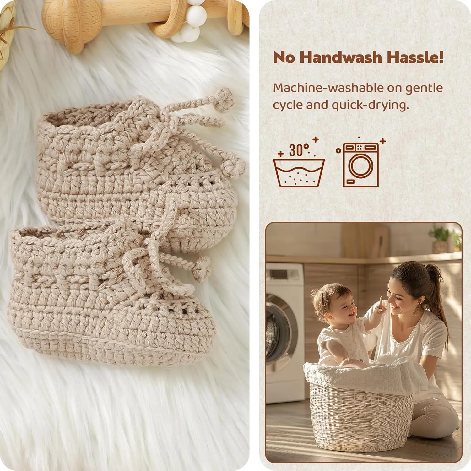 Hadetoto Baby Booties Hand Crochet Knit Cotton Bootie Soft Cozy Warm Socks Shoes Newborn First Walkers for Infant Boy Girl