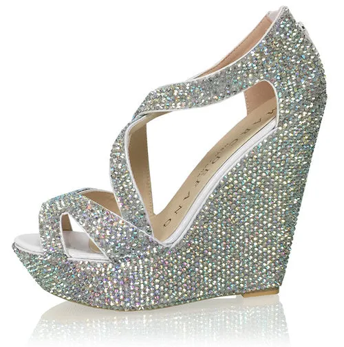 Marc Defang AUTUMN AB CRYSTAL Platform Pageant Wedge Heel Prom Shoes