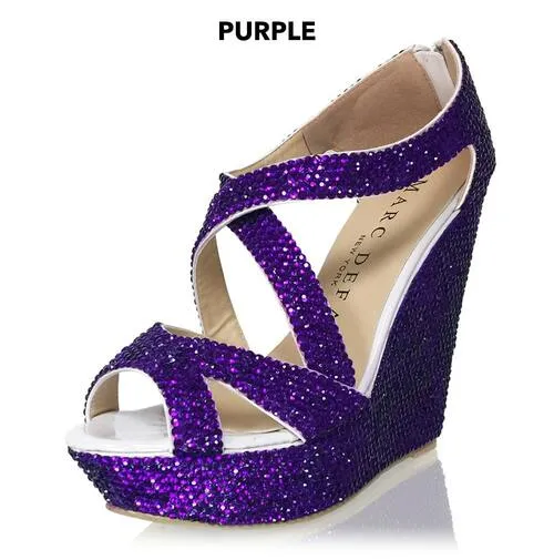 Marc Defang AUTUMN AB CRYSTAL Platform Pageant Wedge Heel Prom Shoes