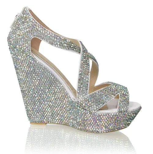 Marc Defang AUTUMN AB CRYSTAL Platform Pageant Wedge Heel Prom Shoes