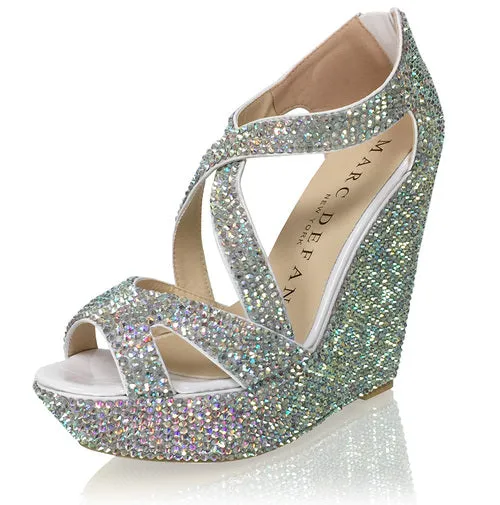 Marc Defang AUTUMN AB CRYSTAL Platform Pageant Wedge Heel Prom Shoes