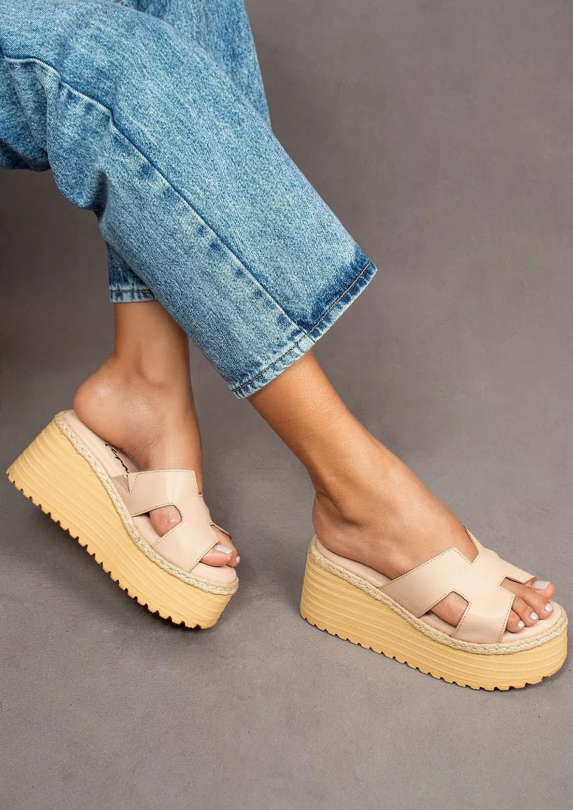 Misty Nude Leather Platform Wedge