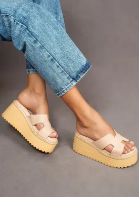 Misty Nude Leather Platform Wedge