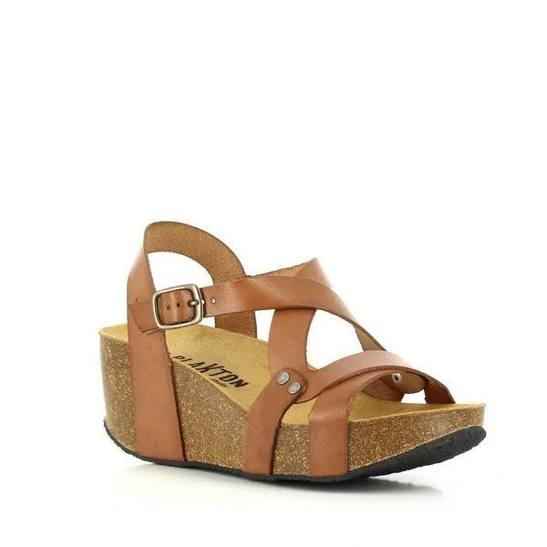 Plakton 275311 Tan Cross-Strap Slingback Wedges