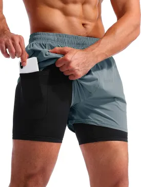 Pudolla Men??s 2 in 1 Running Shorts 5"/7" Quick Dry Gym Athletic Workout Shorts for Men with Phone Pockets