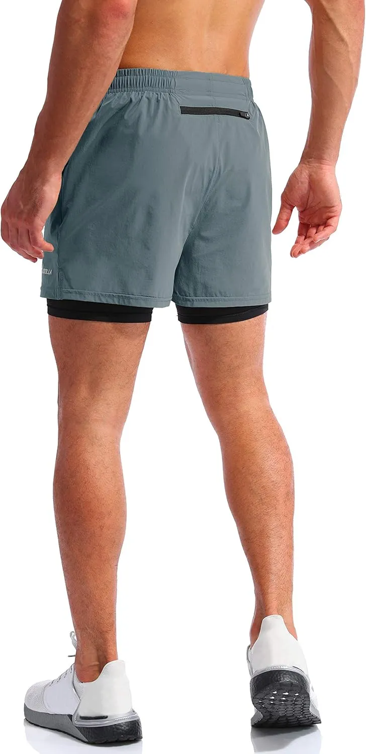 Pudolla Men??s 2 in 1 Running Shorts 5"/7" Quick Dry Gym Athletic Workout Shorts for Men with Phone Pockets