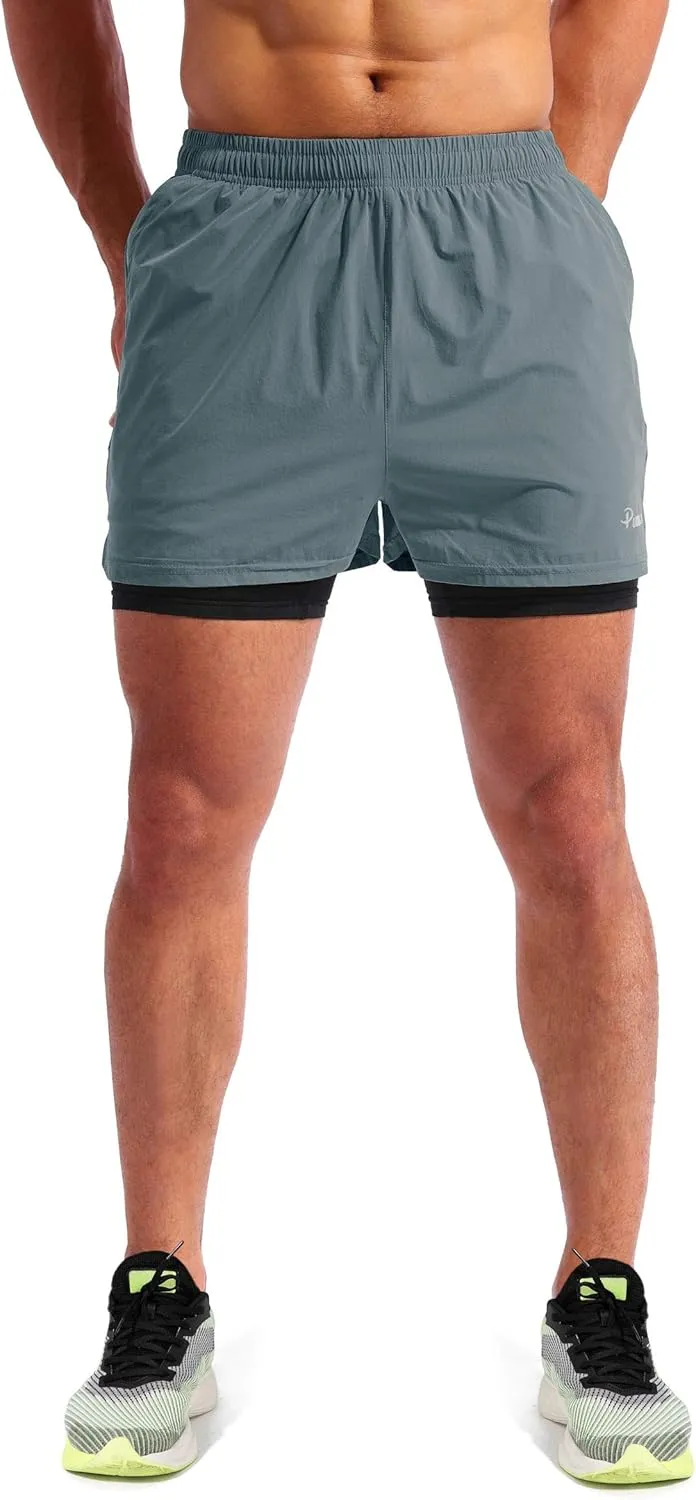 Pudolla Men??s 2 in 1 Running Shorts 5"/7" Quick Dry Gym Athletic Workout Shorts for Men with Phone Pockets