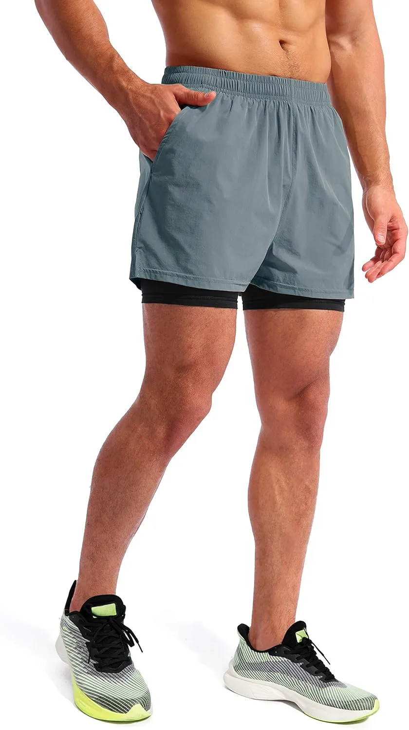 Pudolla Men??s 2 in 1 Running Shorts 5"/7" Quick Dry Gym Athletic Workout Shorts for Men with Phone Pockets