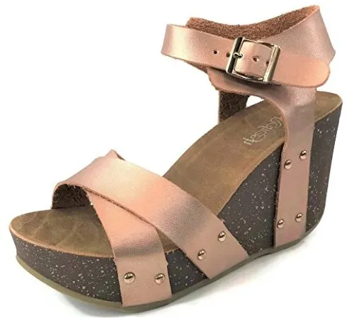 Refresh Mara-05 Womens Ankle Strap Platform Wedge Footbed Comfortable Sandals