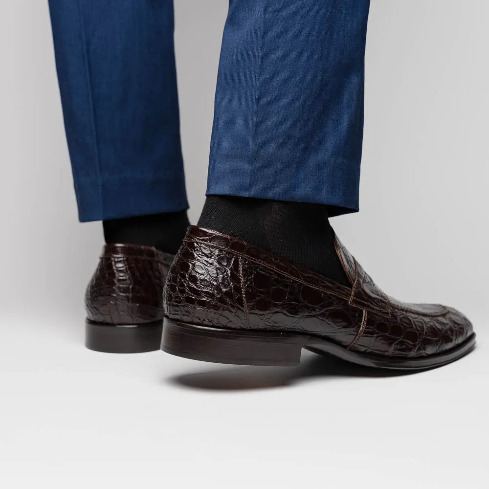 Roma Crocodile Penny Loafer in Nicotine by Zelli Italia