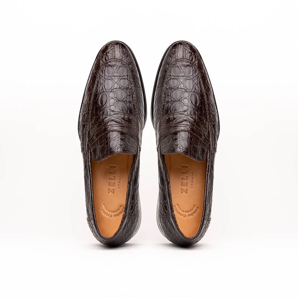 Roma Crocodile Penny Loafer in Nicotine by Zelli Italia