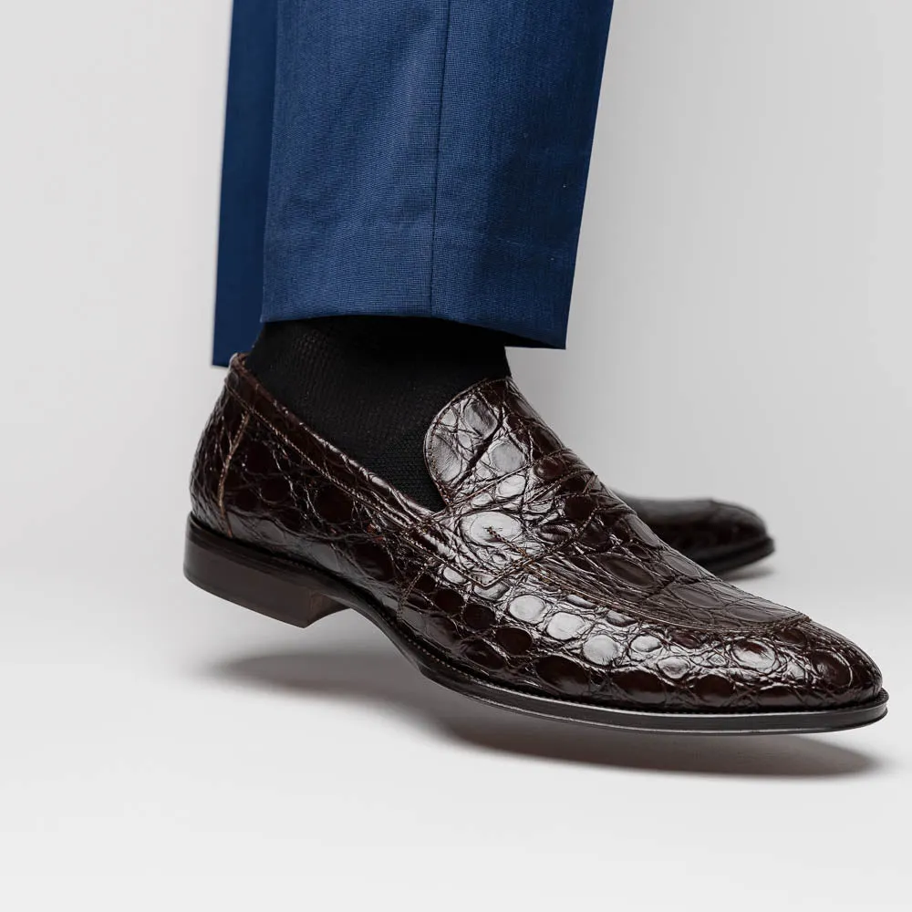 Roma Crocodile Penny Loafer in Nicotine by Zelli Italia