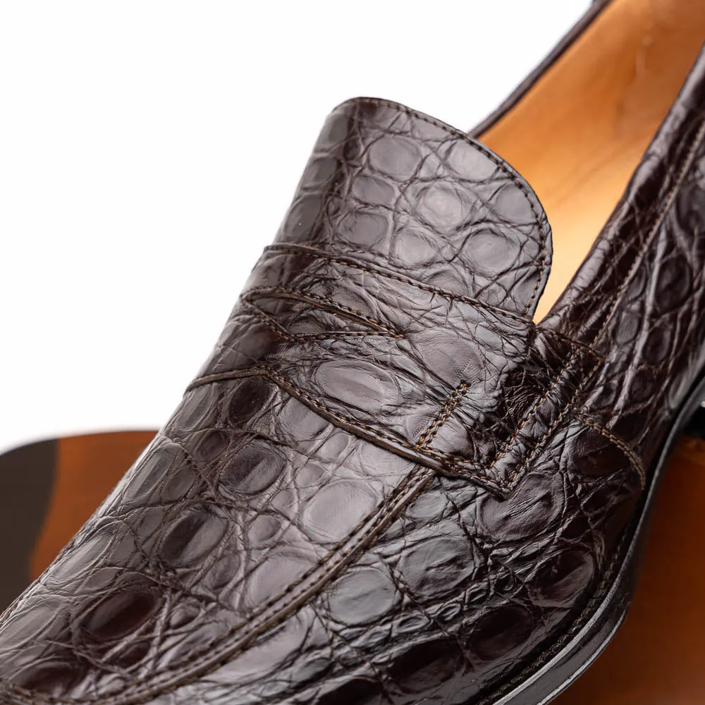 Roma Crocodile Penny Loafer in Nicotine by Zelli Italia