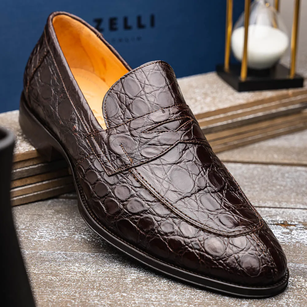 Roma Crocodile Penny Loafer in Nicotine by Zelli Italia