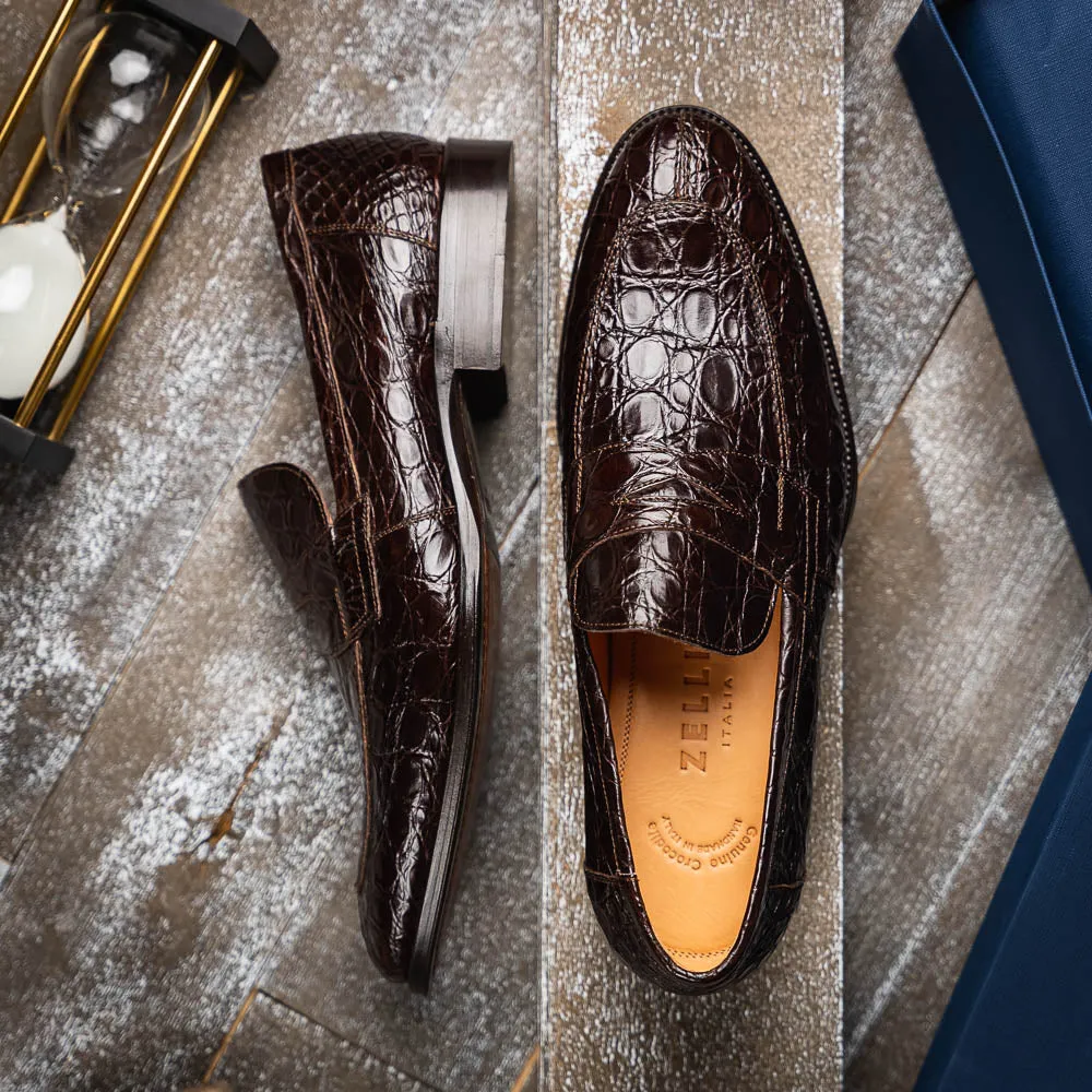 Roma Crocodile Penny Loafer in Nicotine by Zelli Italia