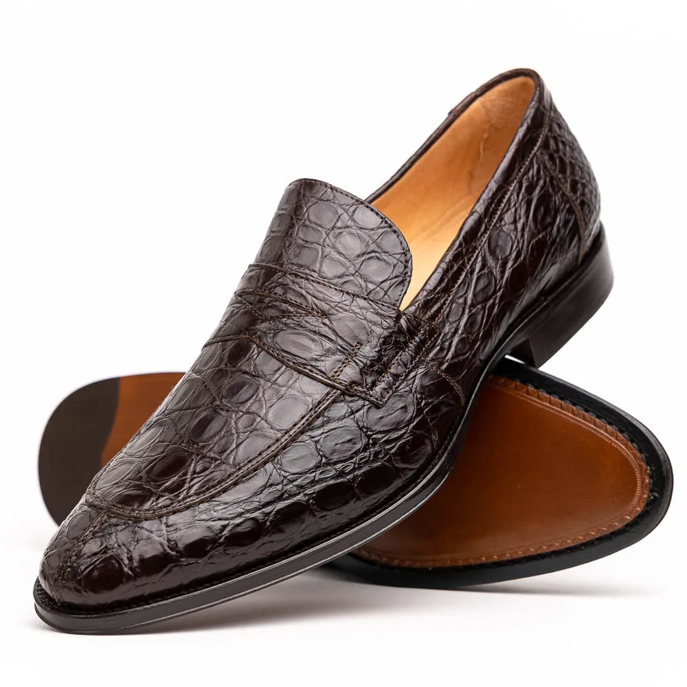 Roma Crocodile Penny Loafer in Nicotine by Zelli Italia
