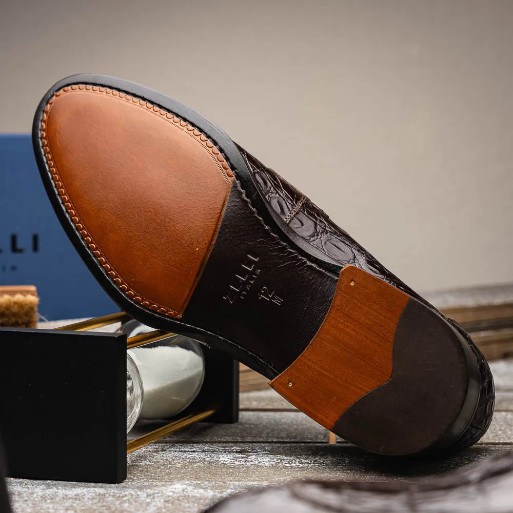 Roma Crocodile Penny Loafer in Nicotine by Zelli Italia