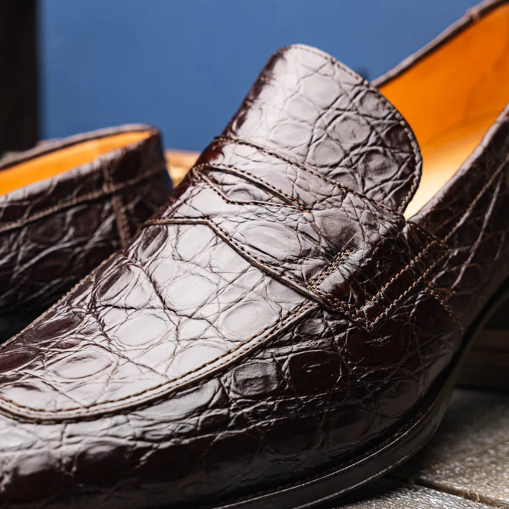 Roma Crocodile Penny Loafer in Nicotine by Zelli Italia