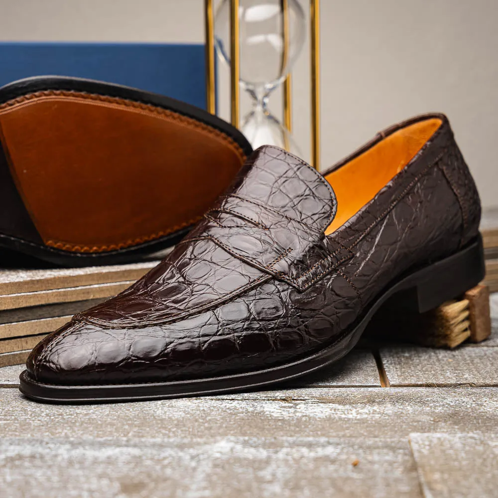 Roma Crocodile Penny Loafer in Nicotine by Zelli Italia