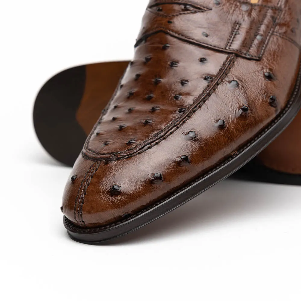 Roma Ostrich Quill Penny Loafer in Brown by Zelli Italia