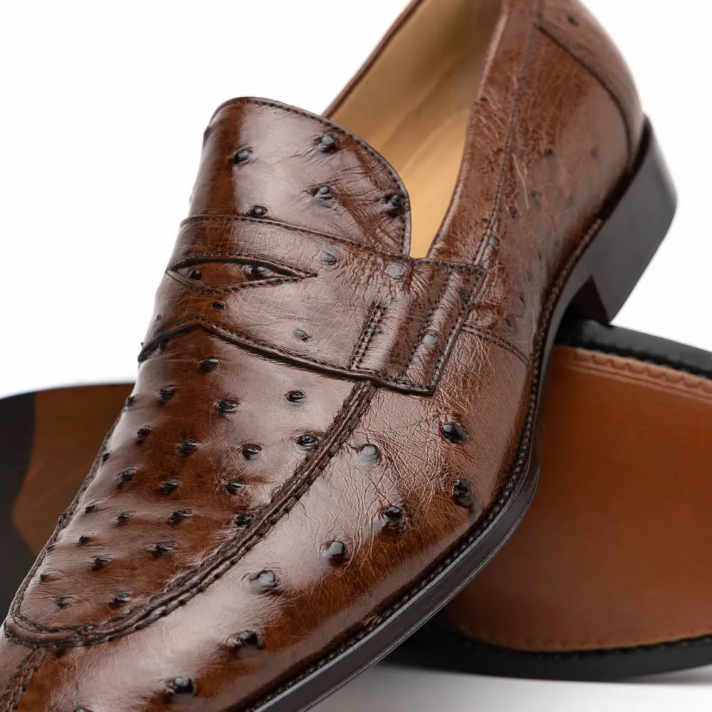 Roma Ostrich Quill Penny Loafer in Brown by Zelli Italia