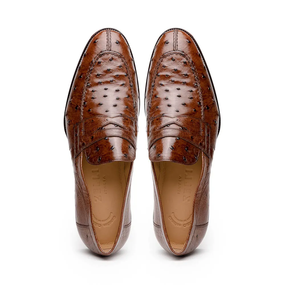 Roma Ostrich Quill Penny Loafer in Brown by Zelli Italia